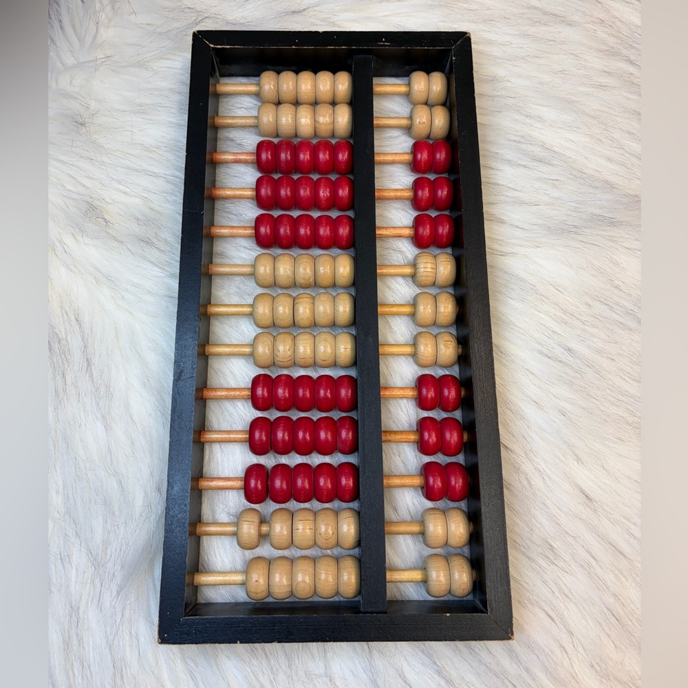 VTG ABACUS WOOD AND BRASS 13 ROWS 91 BEADS CHINESE LOTUS FLOWER BRAND